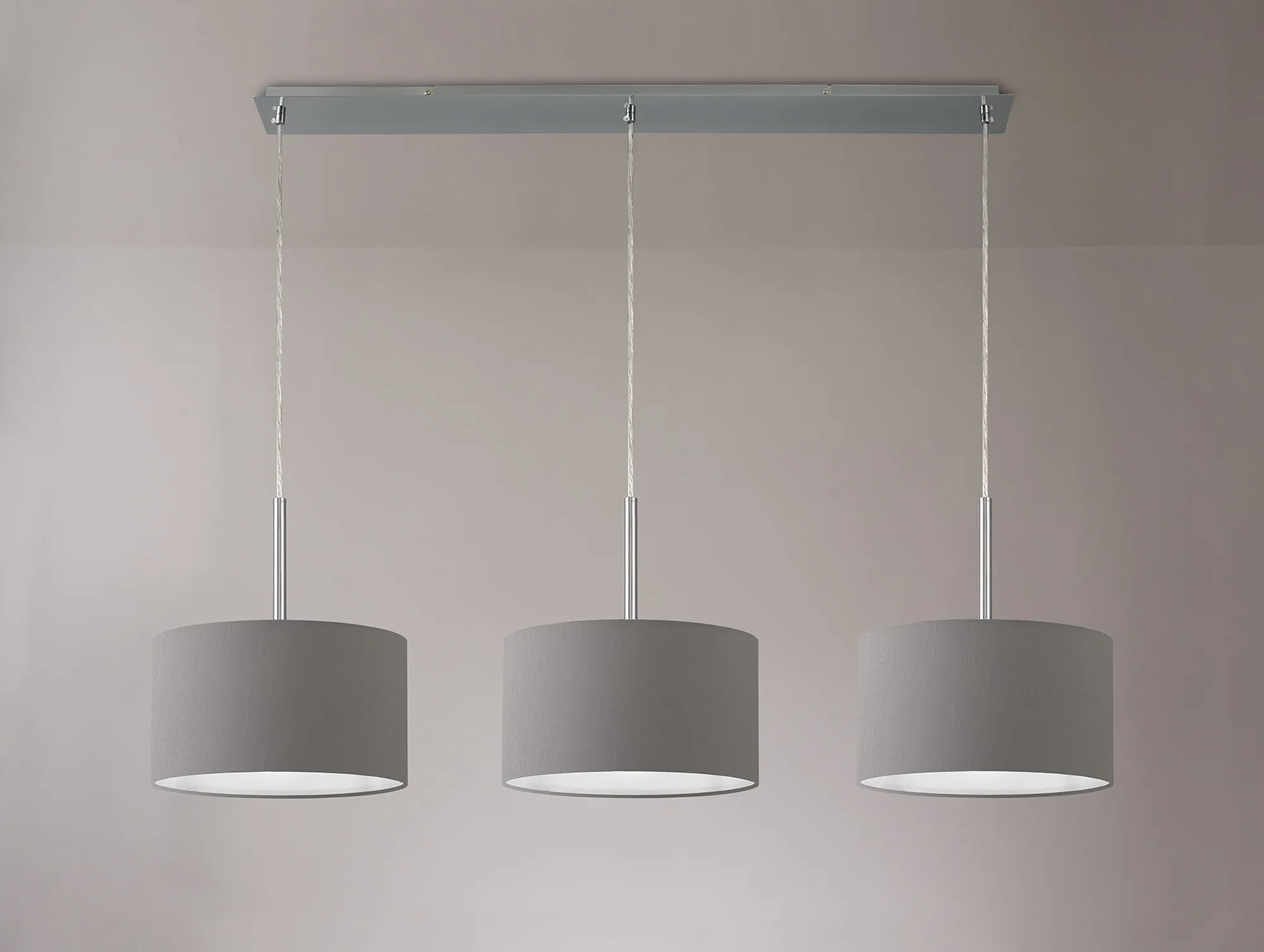Baymont 30cm Shade 3 Light Pendant Polished Chrome, Grey DK0560  Deco Baymont CH GR